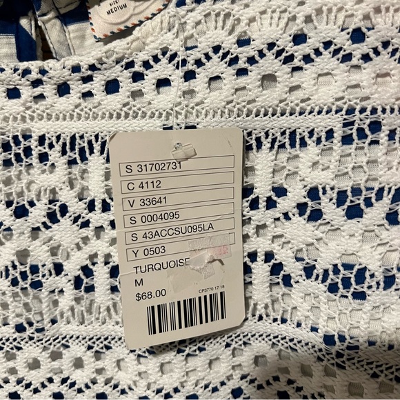 Anthropologie Postmark Blue and White Striped Top Crochet Overlay NWT Swing Tank - Picture 9 of 9